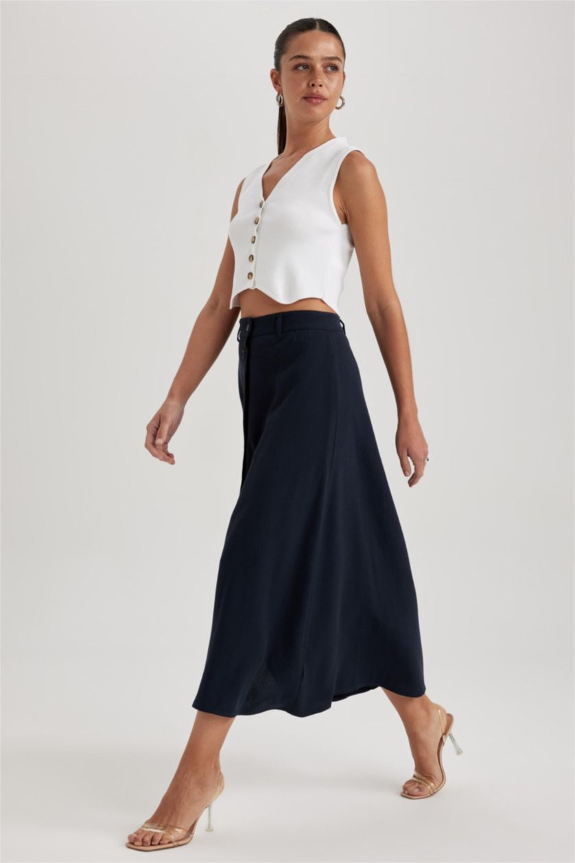 FEMME Marin Jupe En Tissés Lin Mélangé Taille Normale Doublé