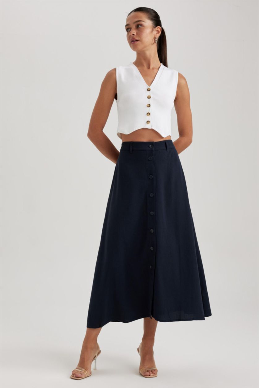 FEMME Marin Jupe En Tissés Lin Mélangé Taille Normale Doublé