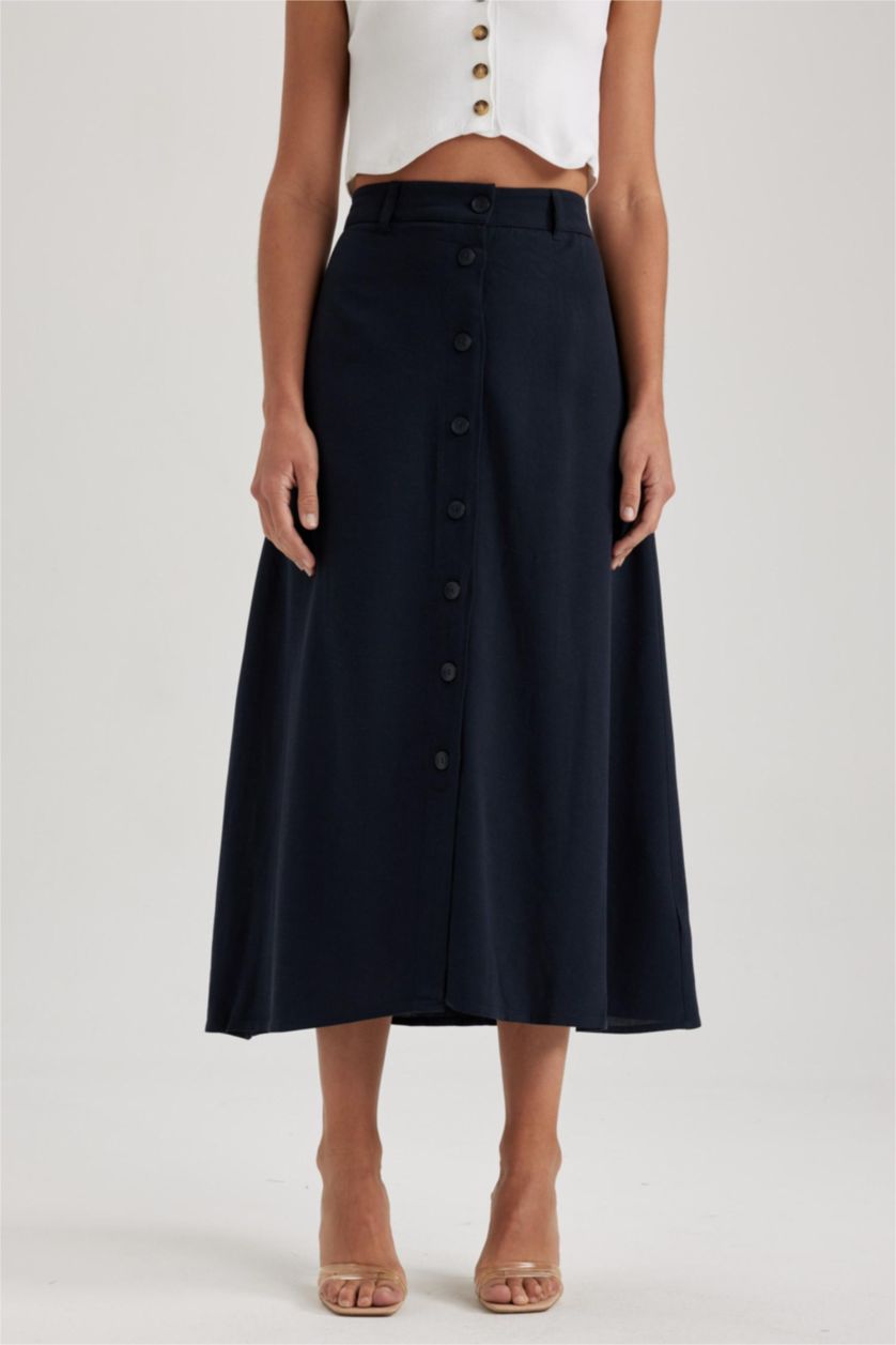 FEMME Marin Jupe En Tissés Lin Mélangé Taille Normale Doublé