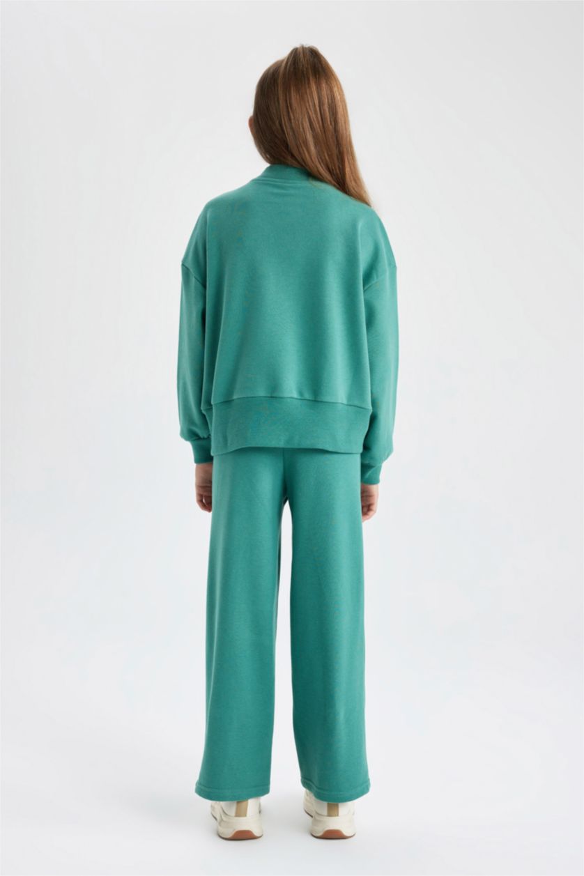 بناتي أخضر طقم بناتي بقصة مريحة سويت شيرت و بنطلون - قطعتين