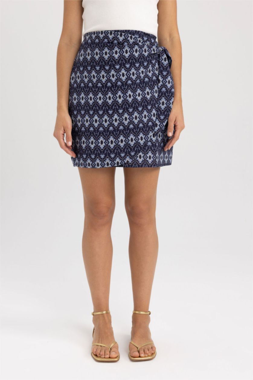 WOMAN NAVY A-Line Ethnic Patterned Normal Waist Aerobin Mini Skirt