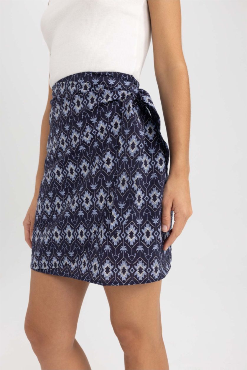 WOMAN NAVY A-Line Ethnic Patterned Normal Waist Aerobin Mini Skirt