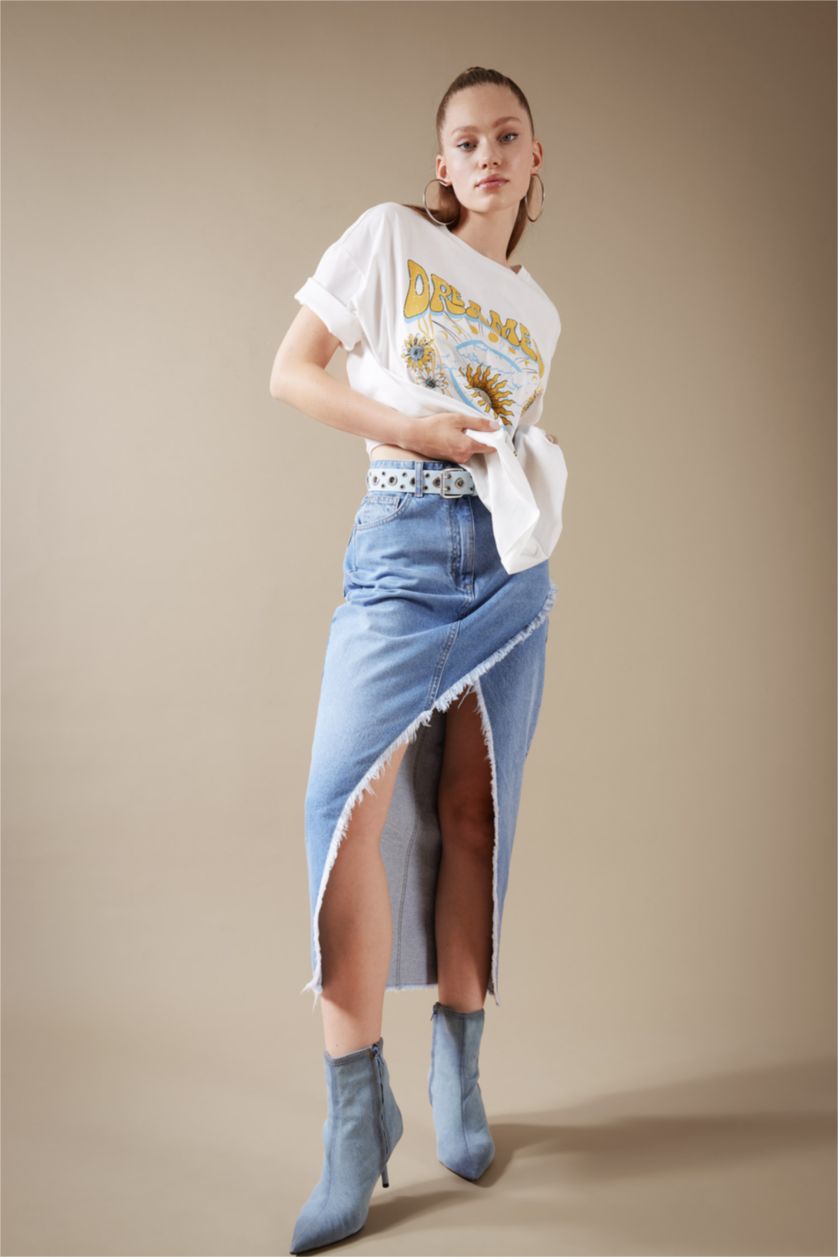 نساء أزرق تنورة جينز قصة طويلة