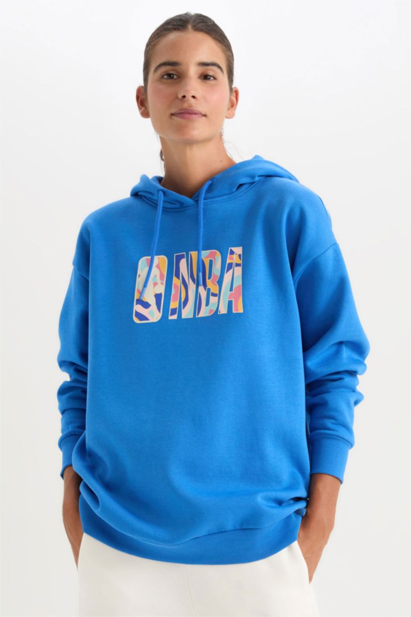 FEMME Bleu Sweat à capuche Oversize NBA Wordmark à Manches Longues de DeFacto Fit