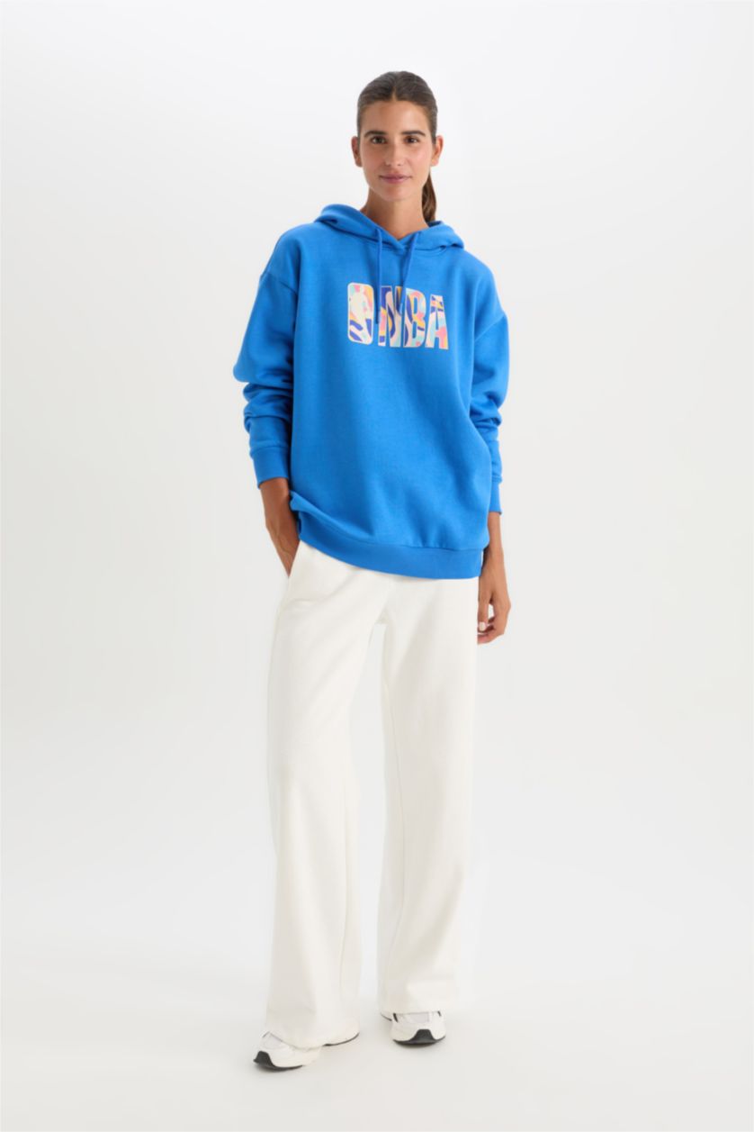 FEMME Bleu Sweat à capuche Oversize NBA Wordmark à Manches Longues de DeFacto Fit