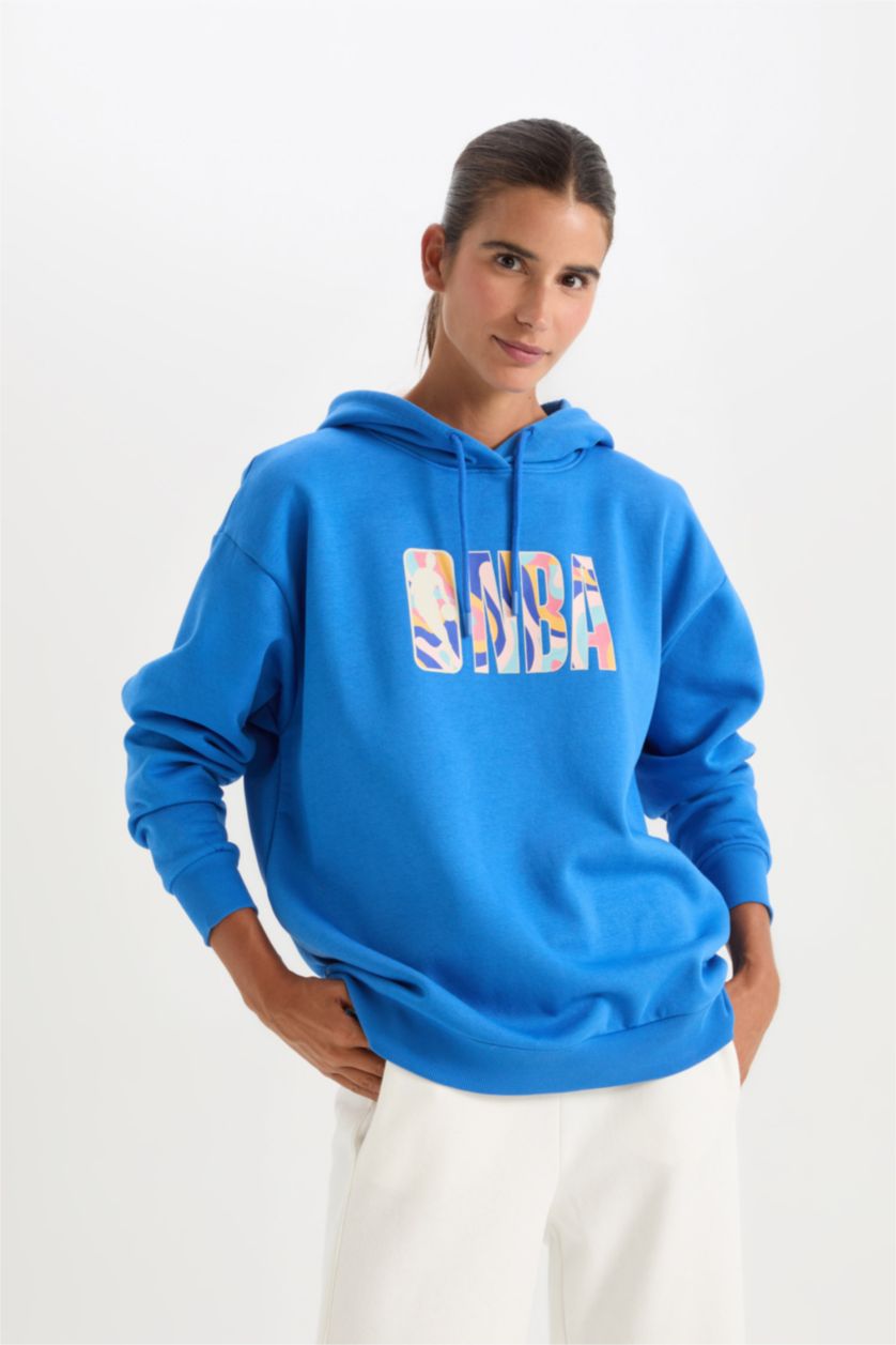 FEMME Bleu Sweat à capuche Oversize NBA Wordmark à Manches Longues de DeFacto Fit