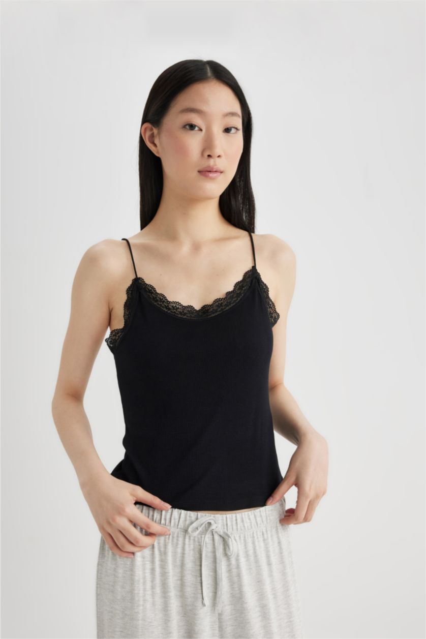 Kadın Siyah Regular Fit Ribana Atlet-Fall in Love