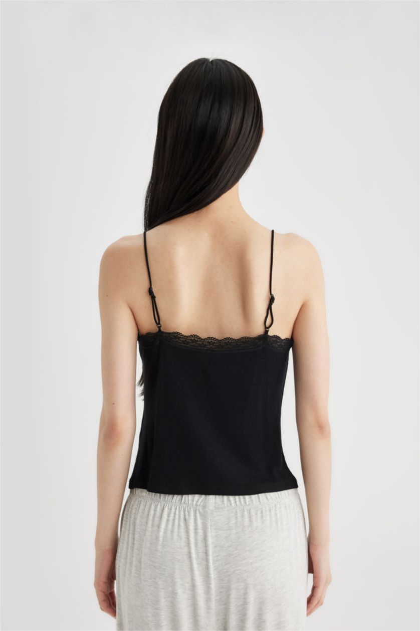 Kadın Siyah Regular Fit Ribana Atlet-Fall in Love