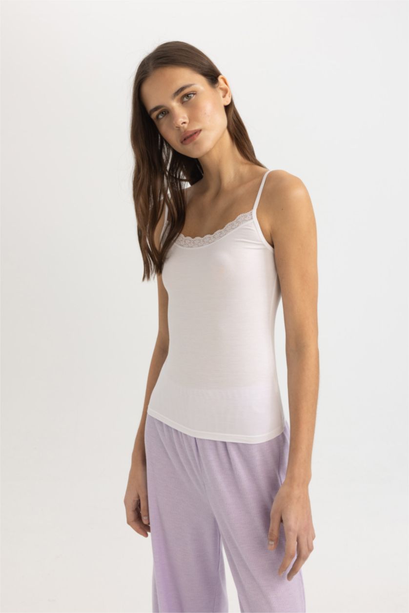FEMME Blanc Débardeur coupe régulière Blanc en Modal Fin à Bretelles Fines Fall in Love