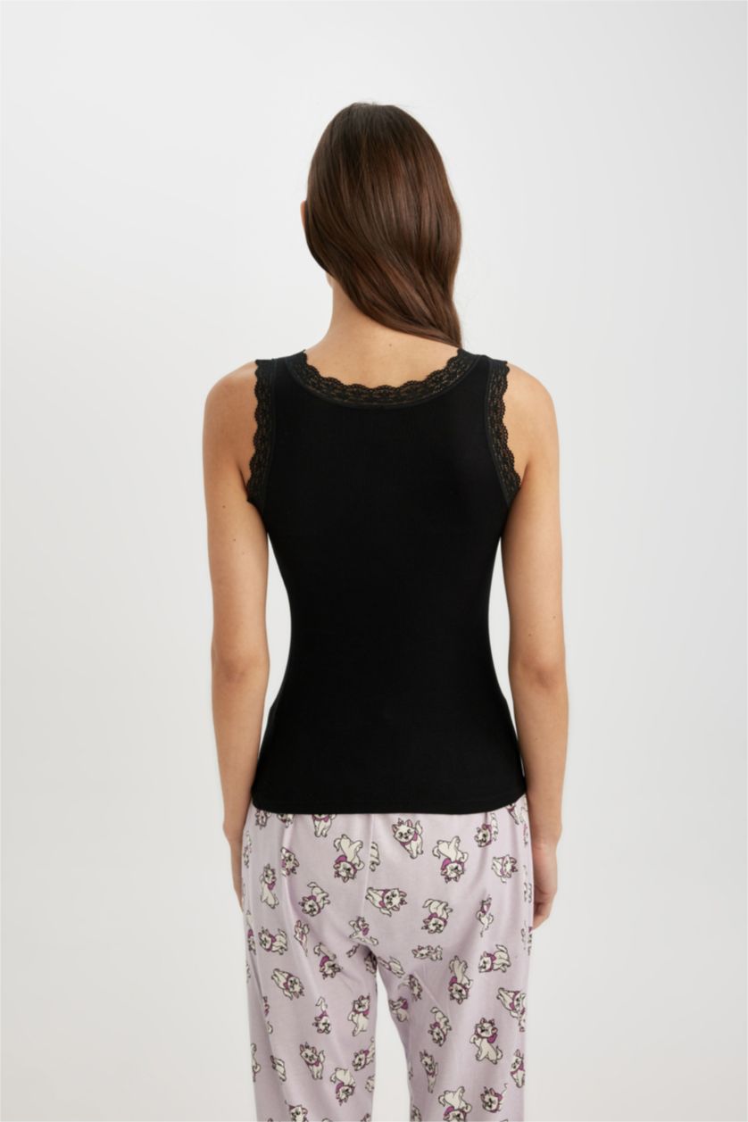 WOMAN Black تانك توب مضلع قصة عادية