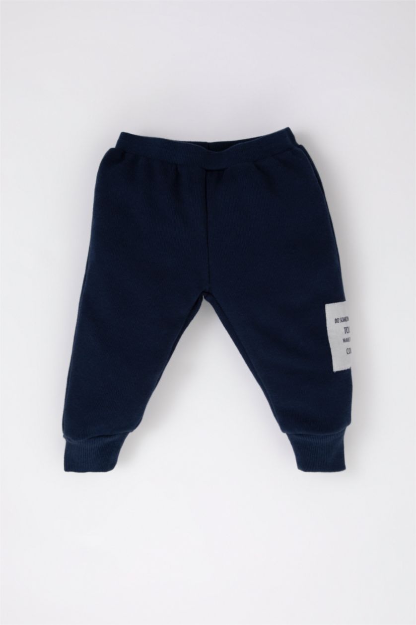 طفل صغير كحلي طقم اولادي بطبعة شعار سويت شيرت و بنطلون بقصة عادية - قطعتين