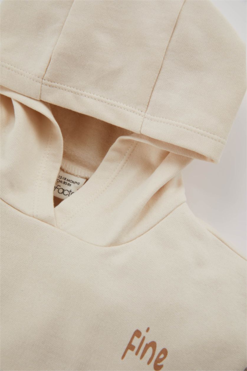 BABY BOY Beige 2 piece Regular Fit Hooded Slogan Set