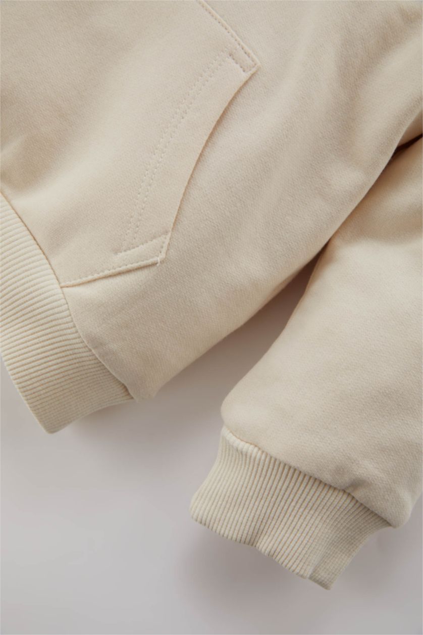 BABY BOY Beige 2 piece Regular Fit Hooded Slogan Set