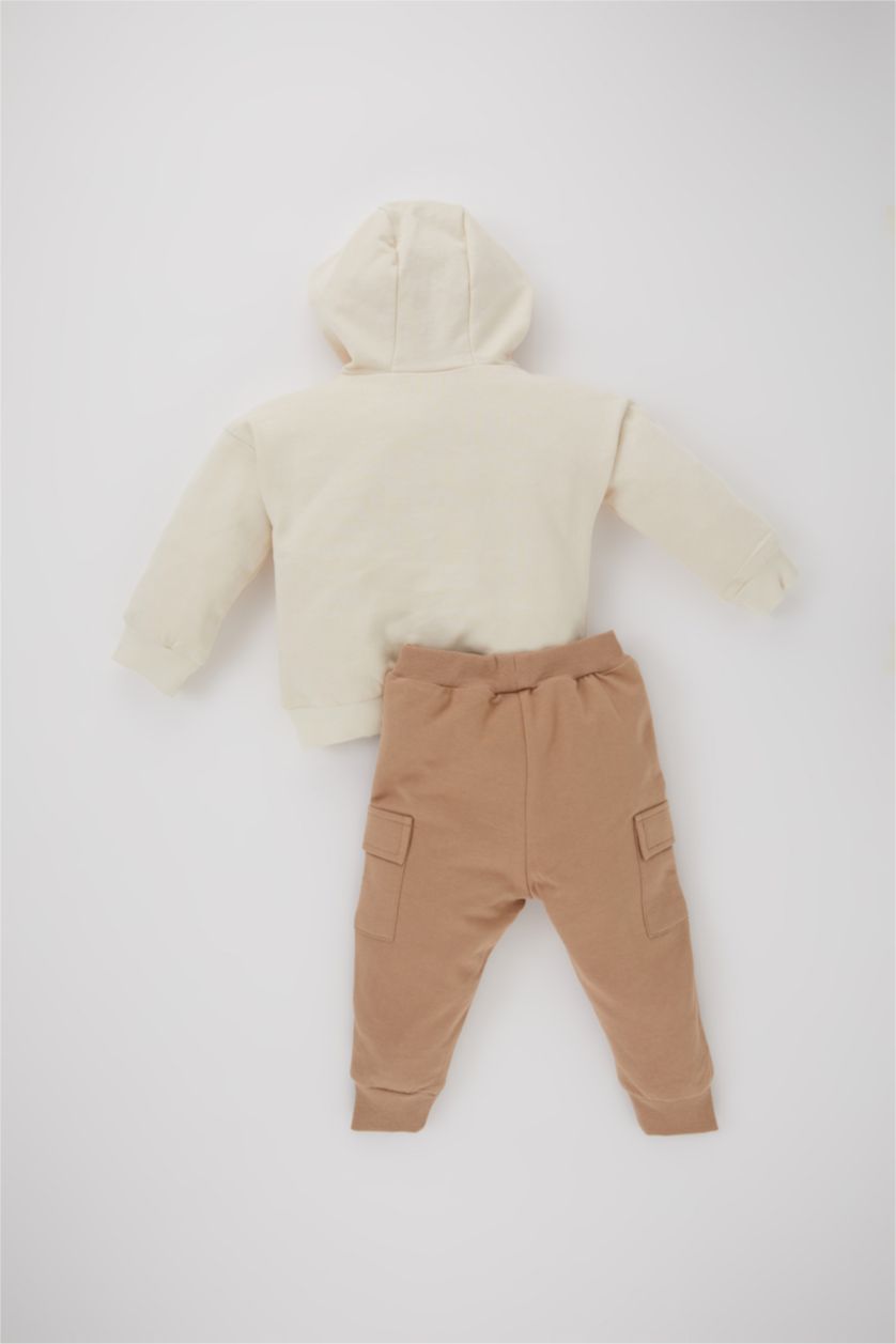 BABY BOY Beige 2 piece Regular Fit Hooded Slogan Set
