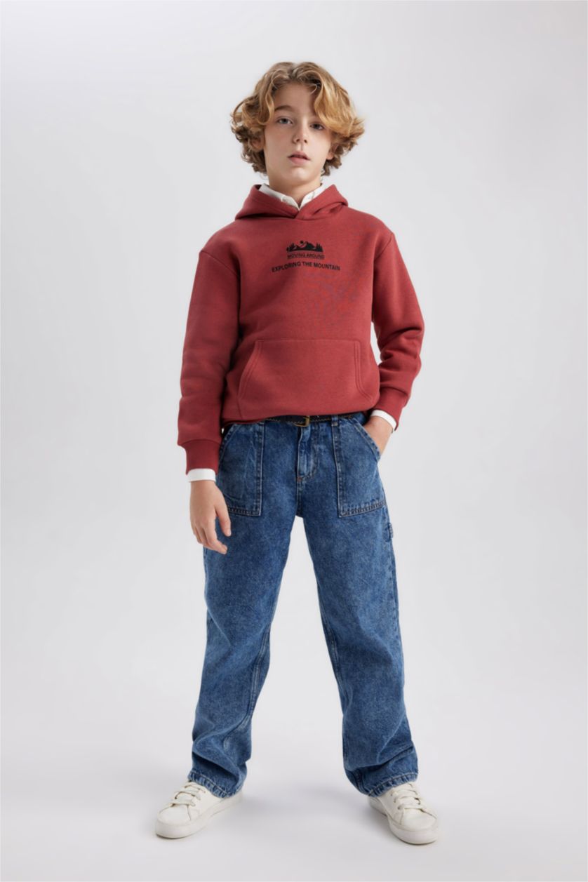 BOYS & TEENS Bordeaux Boy Hooded Printed Thick Sweatshirt