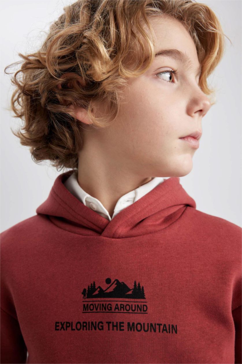BOYS & TEENS Bordeaux Boy Hooded Printed Thick Sweatshirt