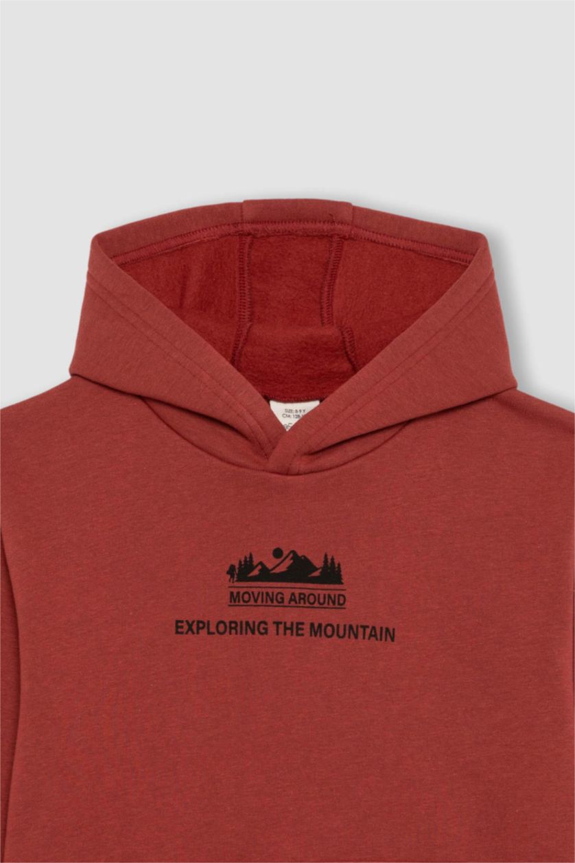BOYS & TEENS Bordeaux Boy Hooded Printed Thick Sweatshirt
