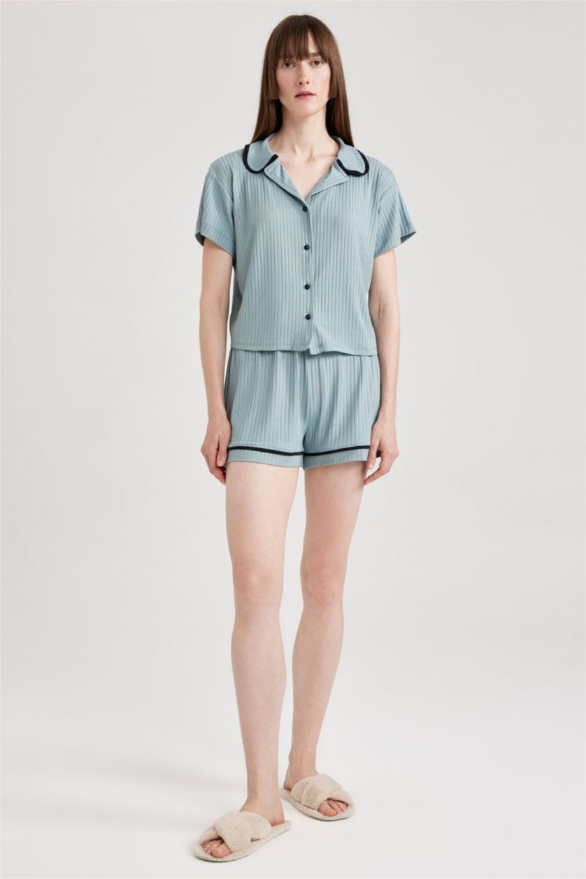 FEMME Bleu Ensemble En Tricot Coton 2