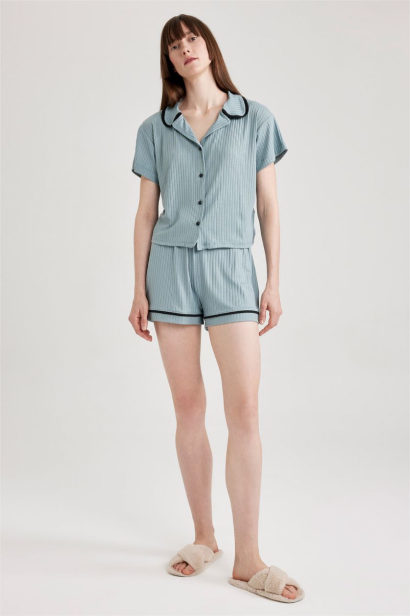 FEMME Bleu Ensemble En Tricot Coton 2