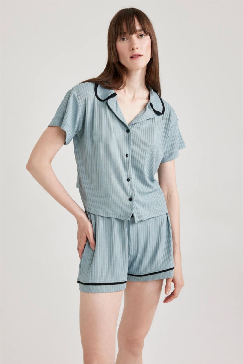 FEMME Bleu Ensemble En Tricot Coton 2