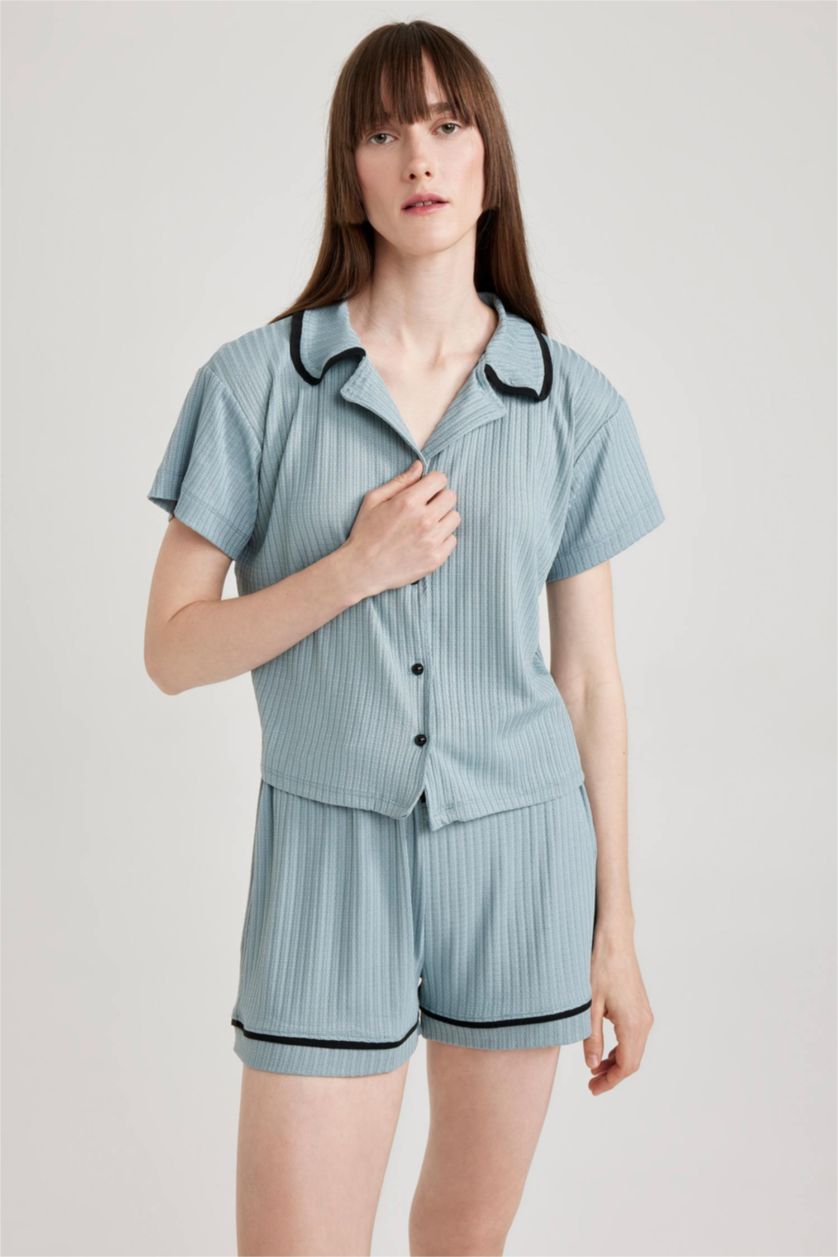 FEMME Bleu Ensemble En Tricot Coton 2