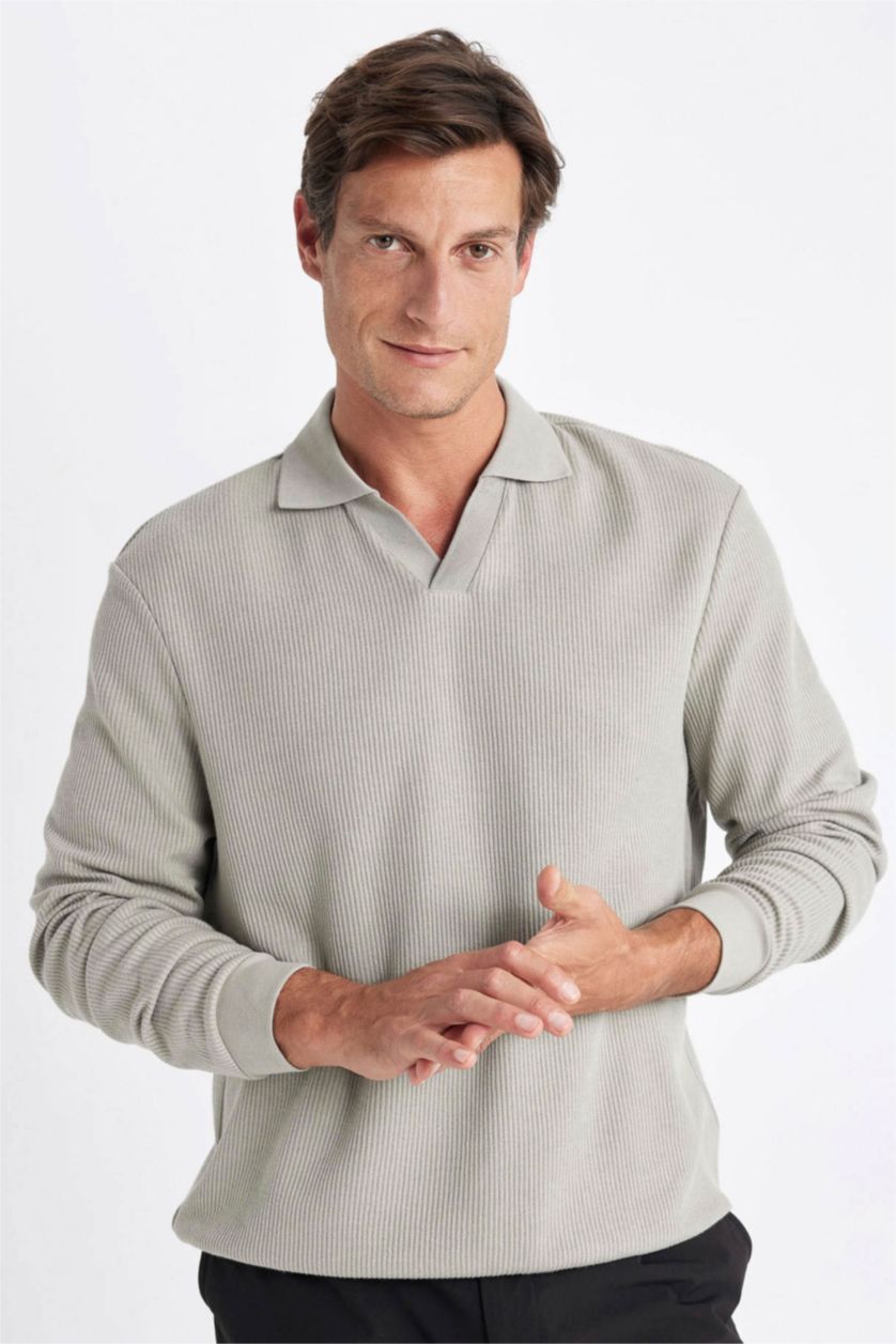 Erkek Açık Haki Regular Fıt Jakarlı Sweatshirt