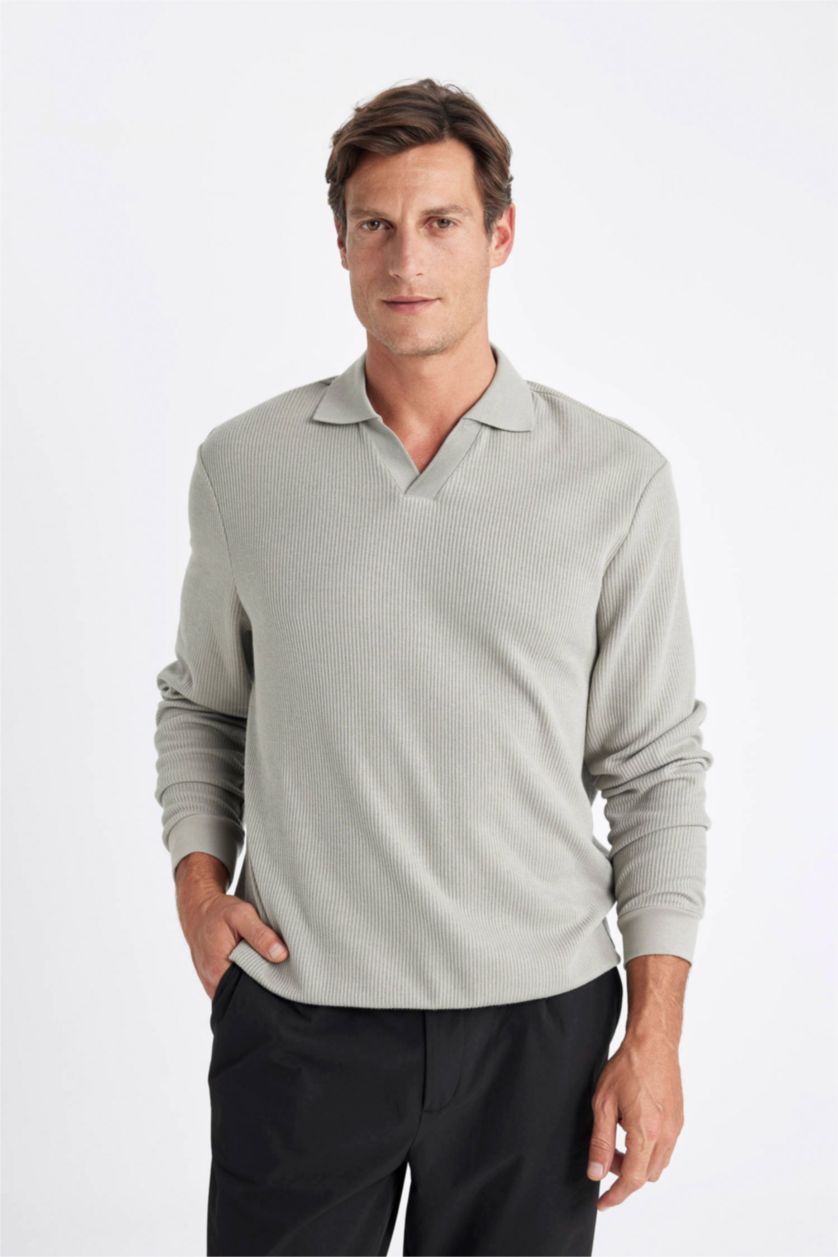 Erkek Açık Haki Regular Fıt Jakarlı Sweatshirt