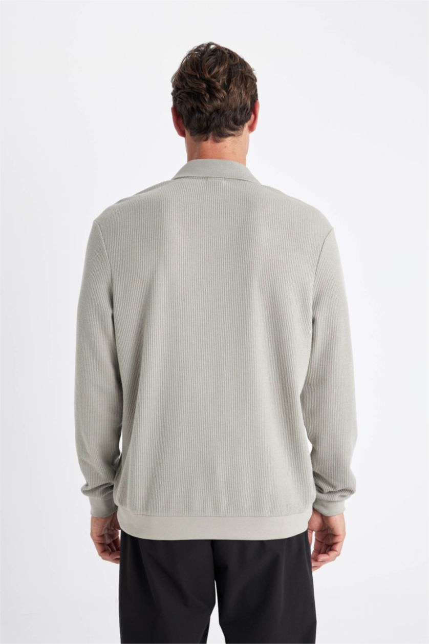 Erkek Açık Haki Regular Fıt Jakarlı Sweatshirt