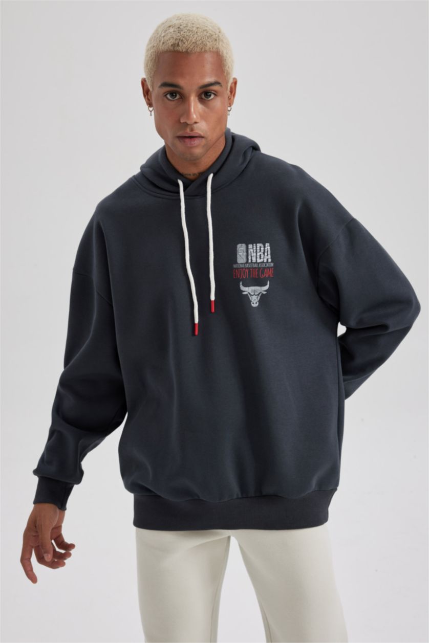 HOMME Anthracite Sweat- Shirt Coupe Oversize Encapuchonné De Chicago Bulls Defactofit Nba