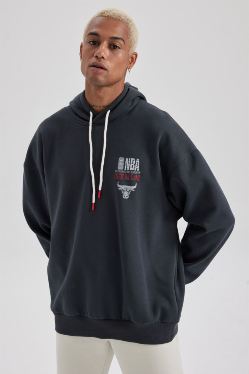 HOMME Anthracite Sweat- Shirt Coupe Oversize Encapuchonné De Chicago Bulls Defactofit Nba