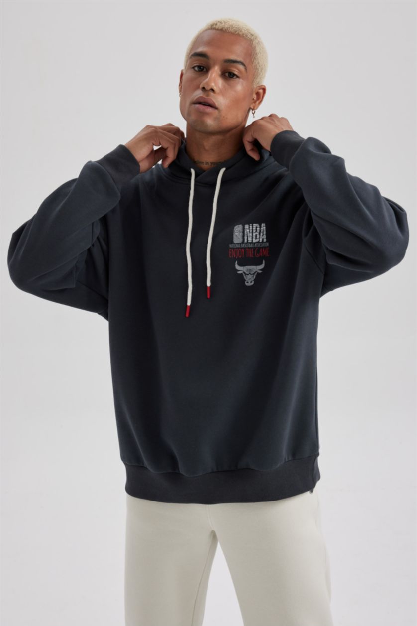 HOMME Anthracite Sweat- Shirt Coupe Oversize Encapuchonné De Chicago Bulls Defactofit Nba