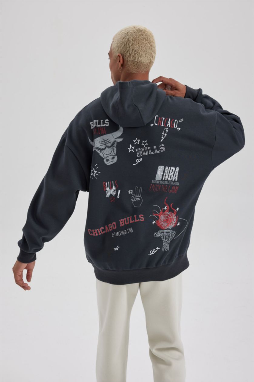 HOMME Anthracite Sweat- Shirt Coupe Oversize Encapuchonné De Chicago Bulls Defactofit Nba