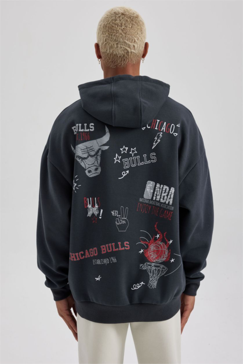 HOMME Anthracite Sweat- Shirt Coupe Oversize Encapuchonné De Chicago Bulls Defactofit Nba