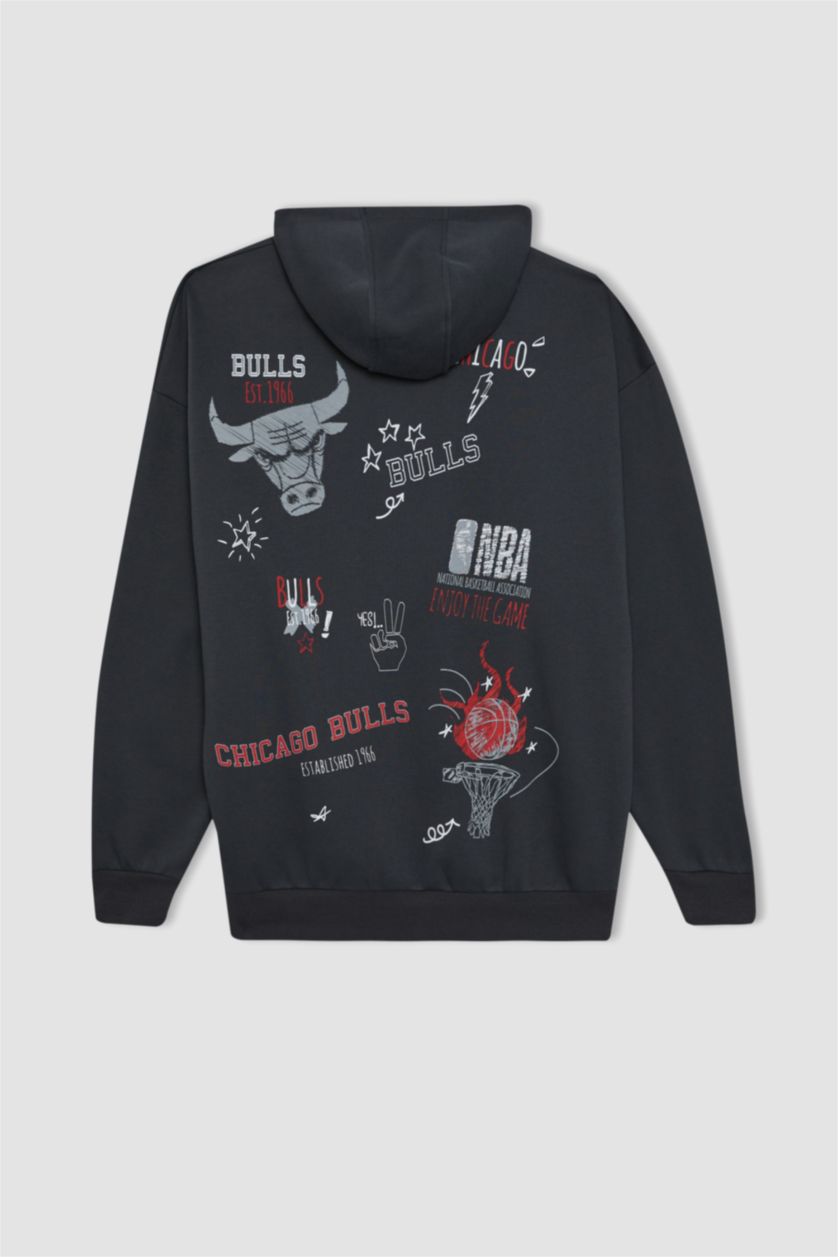 HOMME Anthracite Sweat- Shirt Coupe Oversize Encapuchonné De Chicago Bulls Defactofit Nba