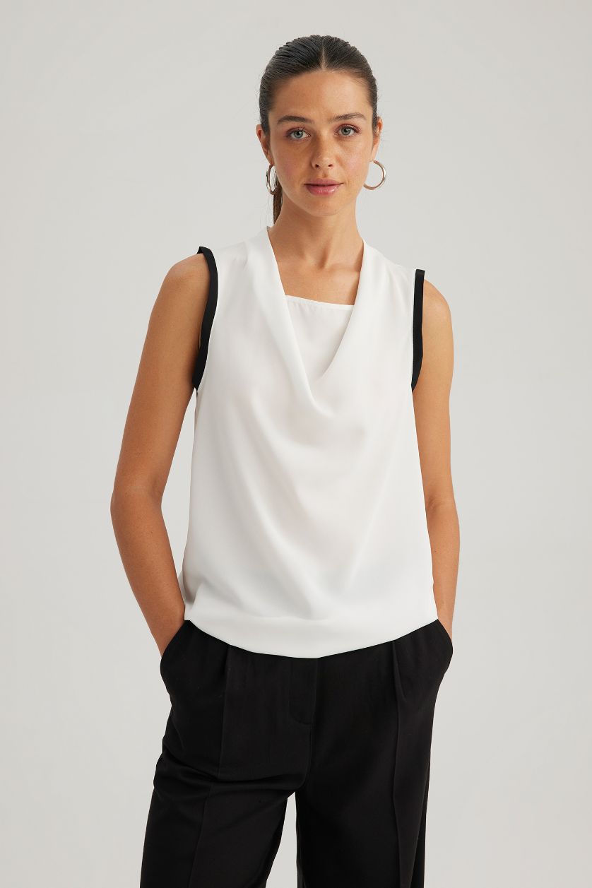 WOMAN White Slim Fit Degaje Neck Sleeveless Blouse