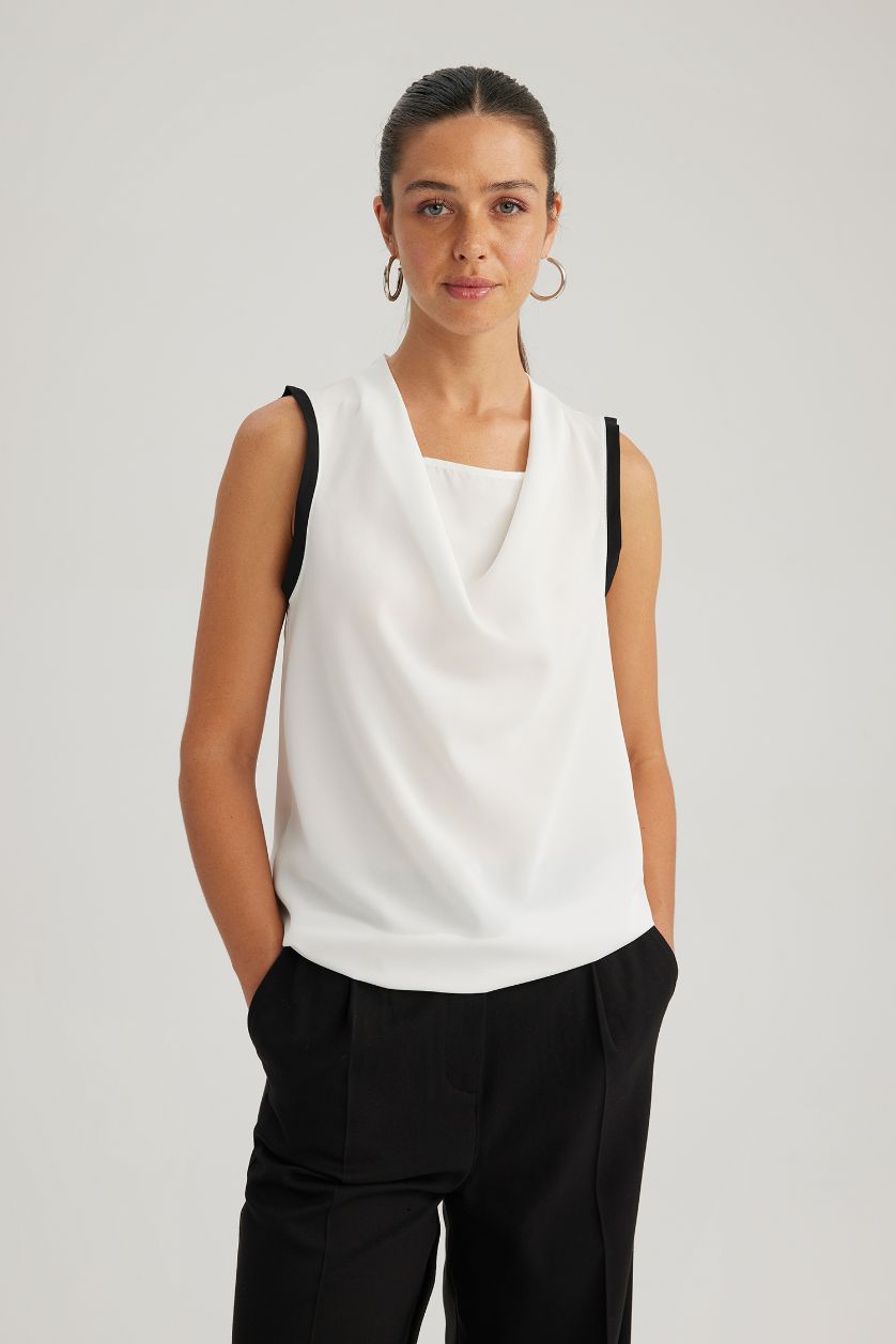 WOMAN White Slim Fit Degaje Neck Sleeveless Blouse