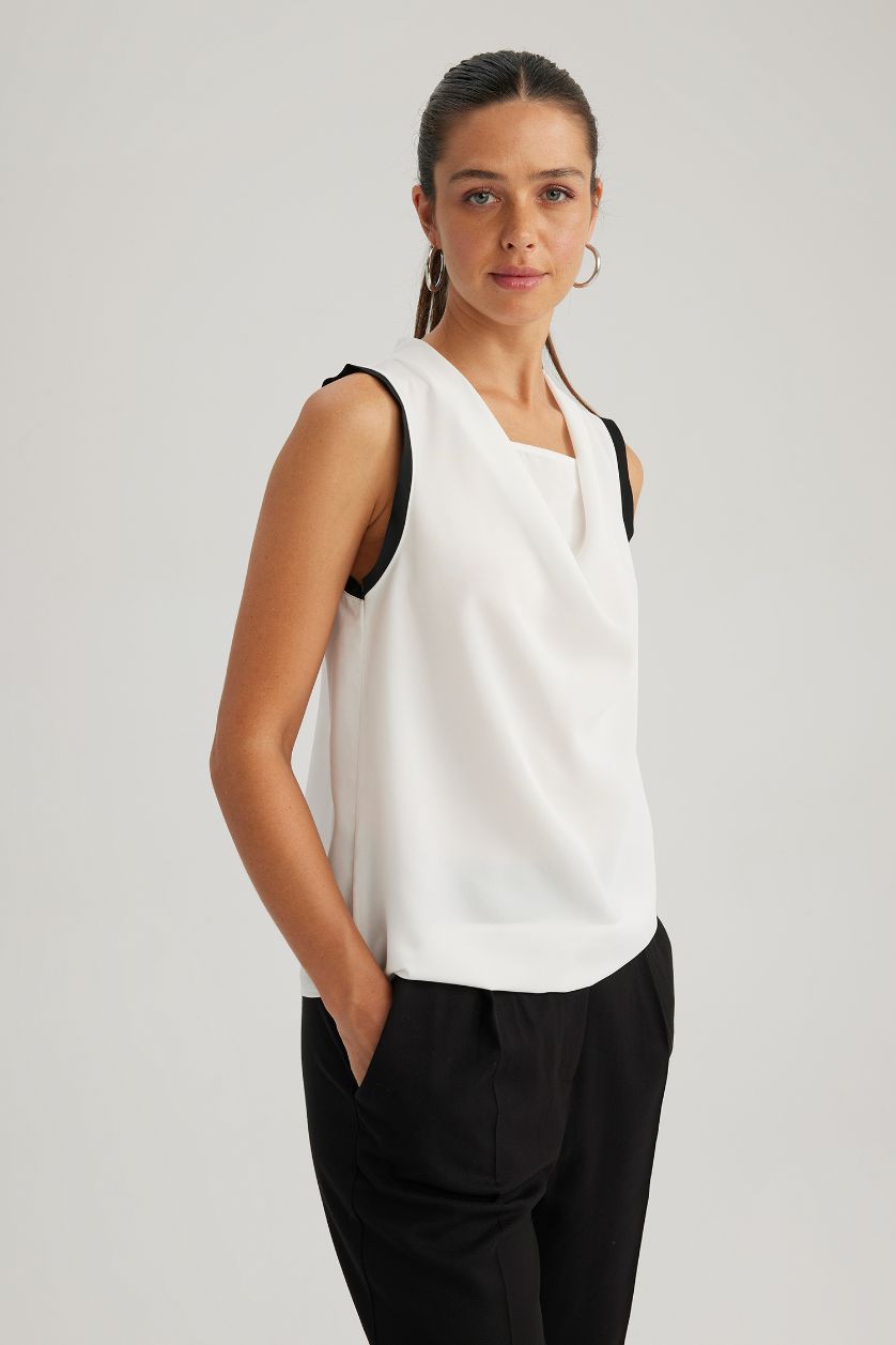 WOMAN White Slim Fit Degaje Neck Sleeveless Blouse