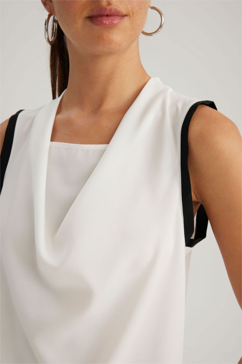 WOMAN White Slim Fit Degaje Neck Sleeveless Blouse