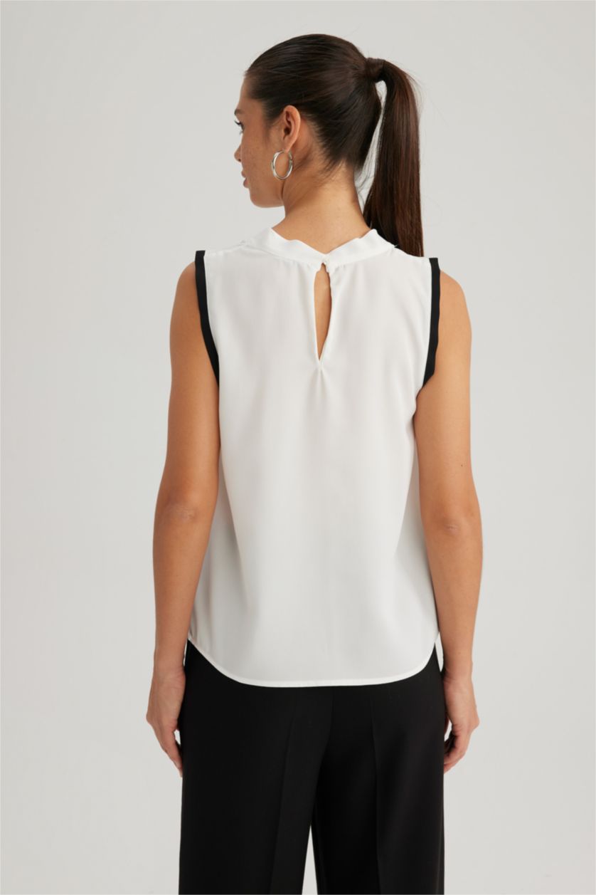 WOMAN White Slim Fit Degaje Neck Sleeveless Blouse