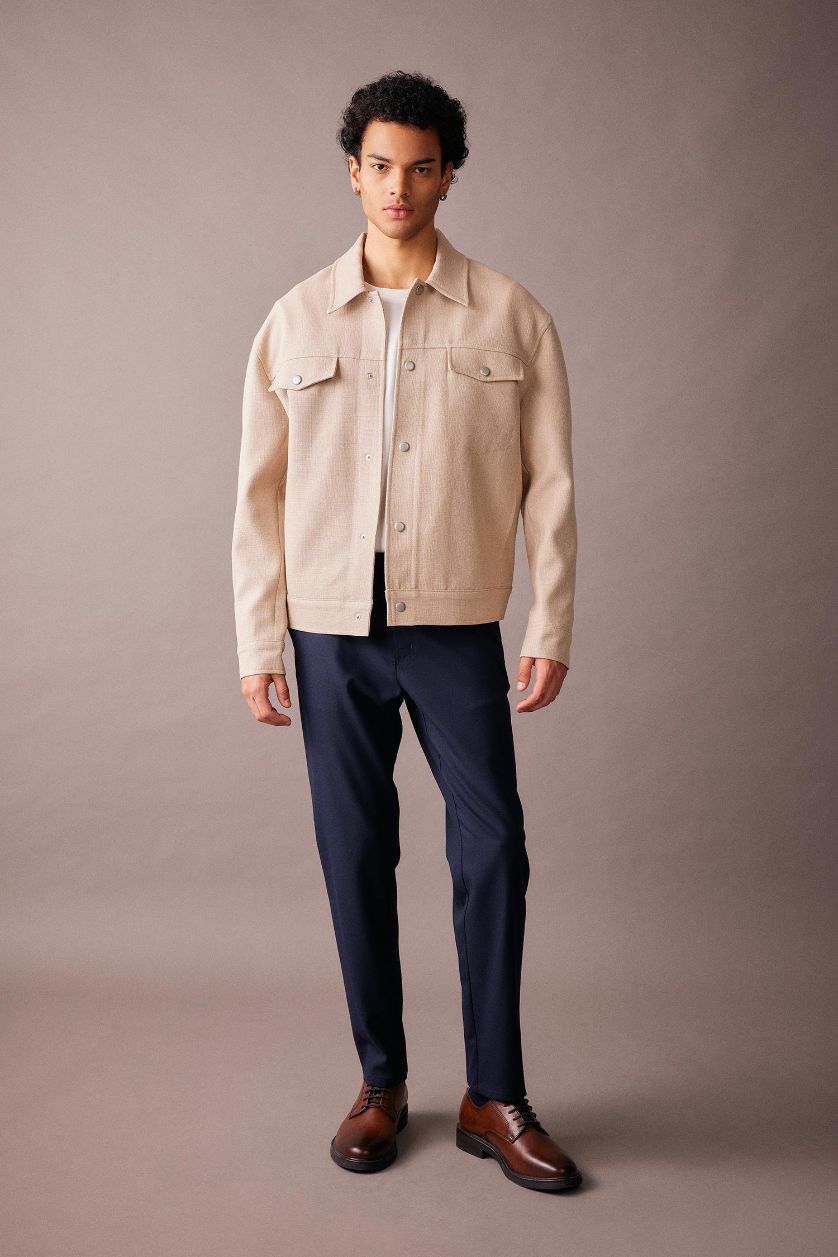 Мужчины Бежевый меланж Куртка свободного кроя из хлопка