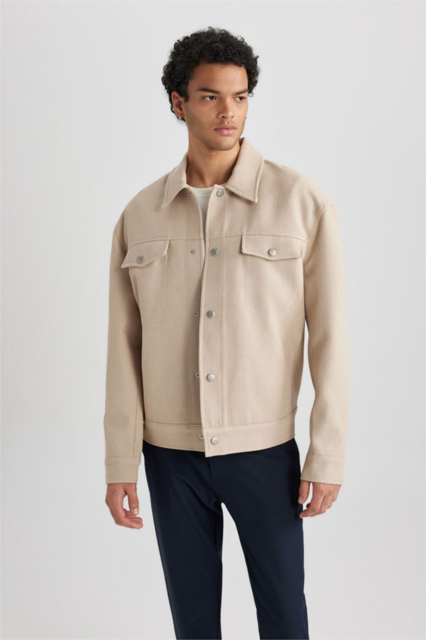 Мужчины Бежевый меланж Куртка свободного кроя из хлопка