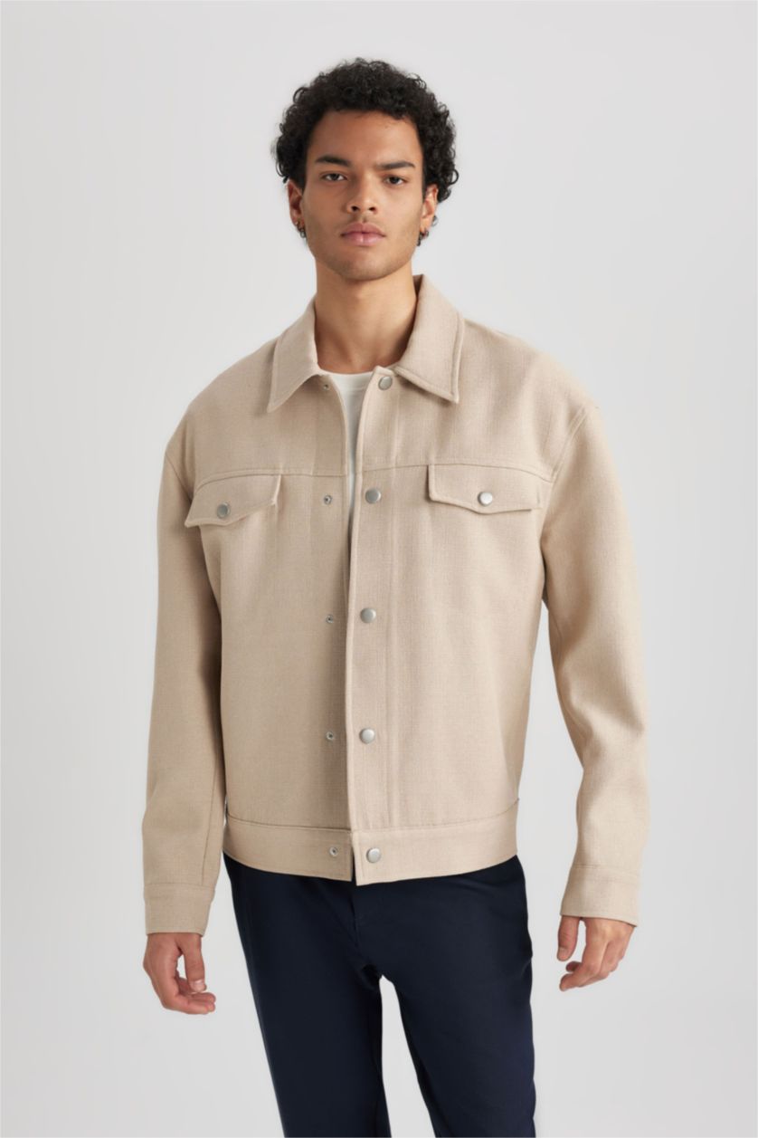 Мужчины Бежевый меланж Куртка свободного кроя из хлопка