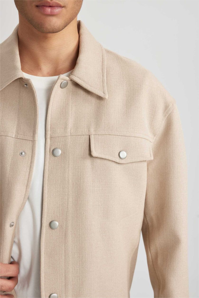 Мужчины Бежевый меланж Куртка свободного кроя из хлопка