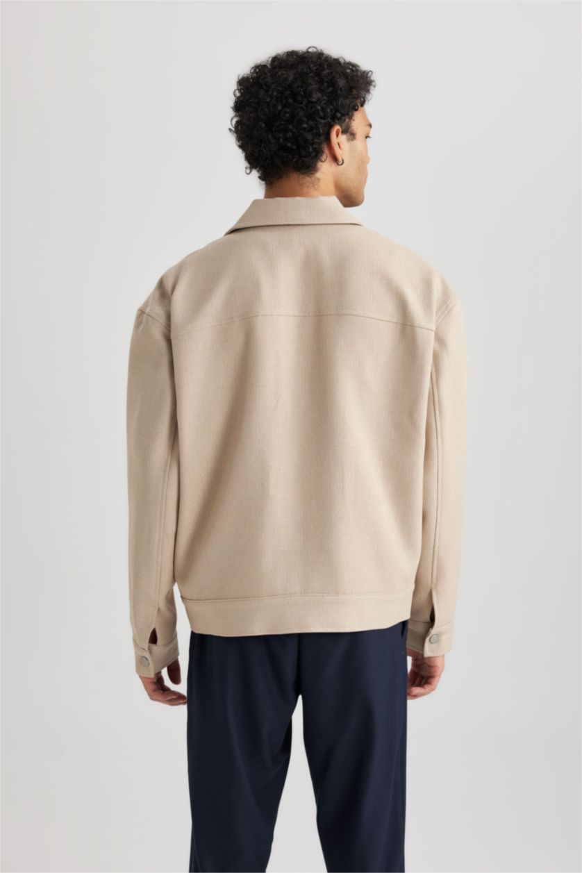 Мужчины Бежевый меланж Куртка свободного кроя из хлопка