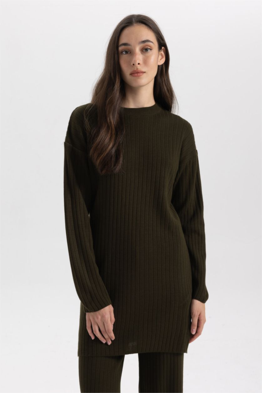 WOMAN Khaki Regular Fit Crew Neck Basic Pullover Tunic