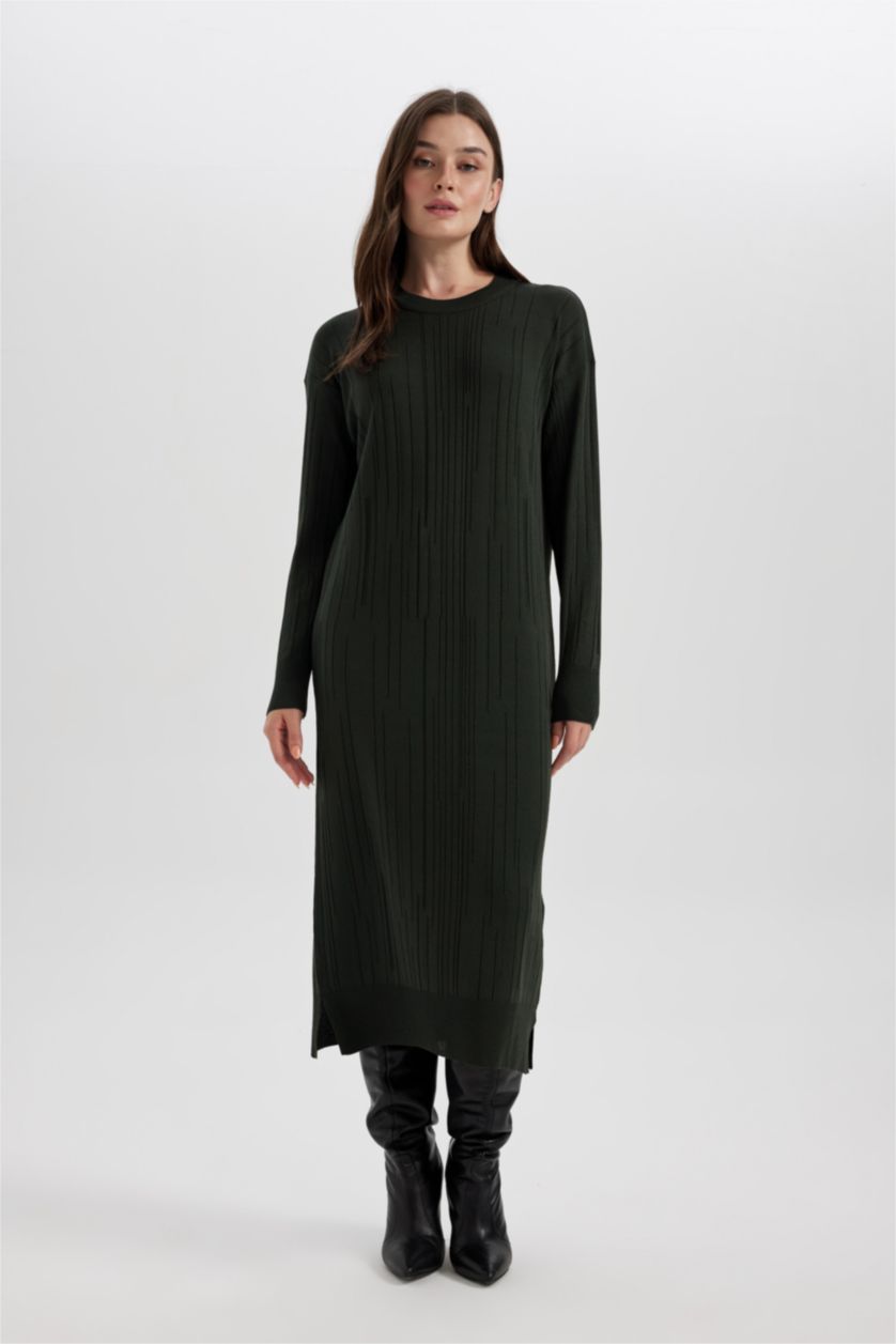 نساء كاكي فستان ردن طويل قصة عادية