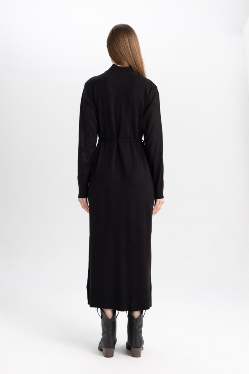 FEMME Noir Robe à Col montant mi-hauteur coupe Régulière