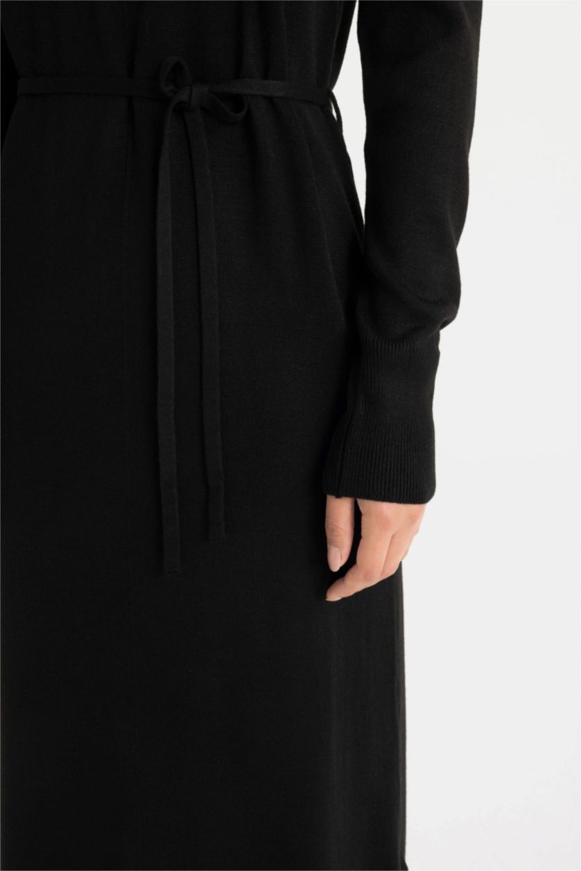 WOMAN Black Regular Fit Half Turtleneck Basic Long Sleeve Maxi Knit Dress