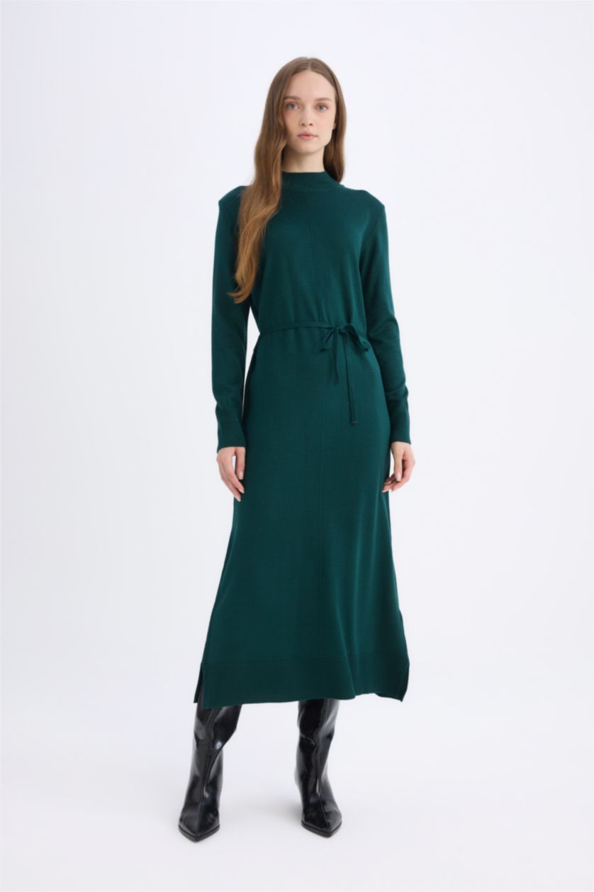 FEMME Vert Foncé Robe Tricot Longue à Manches Longues