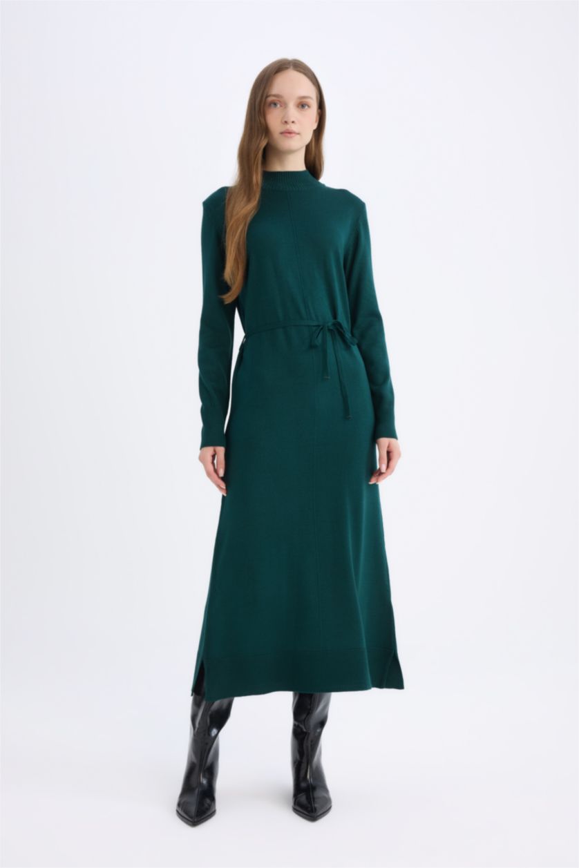 FEMME Vert Foncé Robe Tricot Longue à Manches Longues